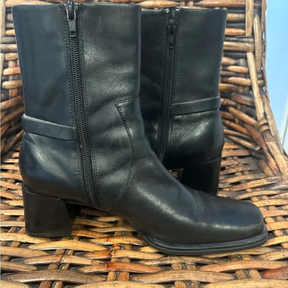 Villager HARRIS Dressy Ankle Boots Black Leather Block Square Toe Size 7